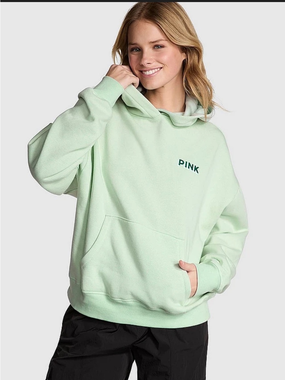 🦋 PINK Victoria's Secret Mint Green Fleece Campus Hoodie